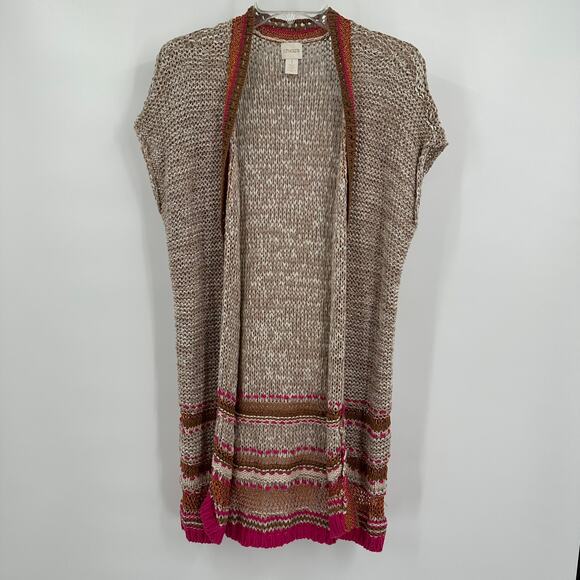 Chicos Womens Sleeveless Cardigan Size 1 US M Mid Length Open Front Boho Hippie - Picture 1 of 8